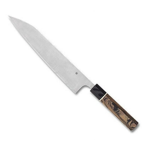 Spyderco Knives Spyderco Itamae Gyuto Kitchen Knife 10.06in Plain Edge Tan Burl SPK19GPBNBK