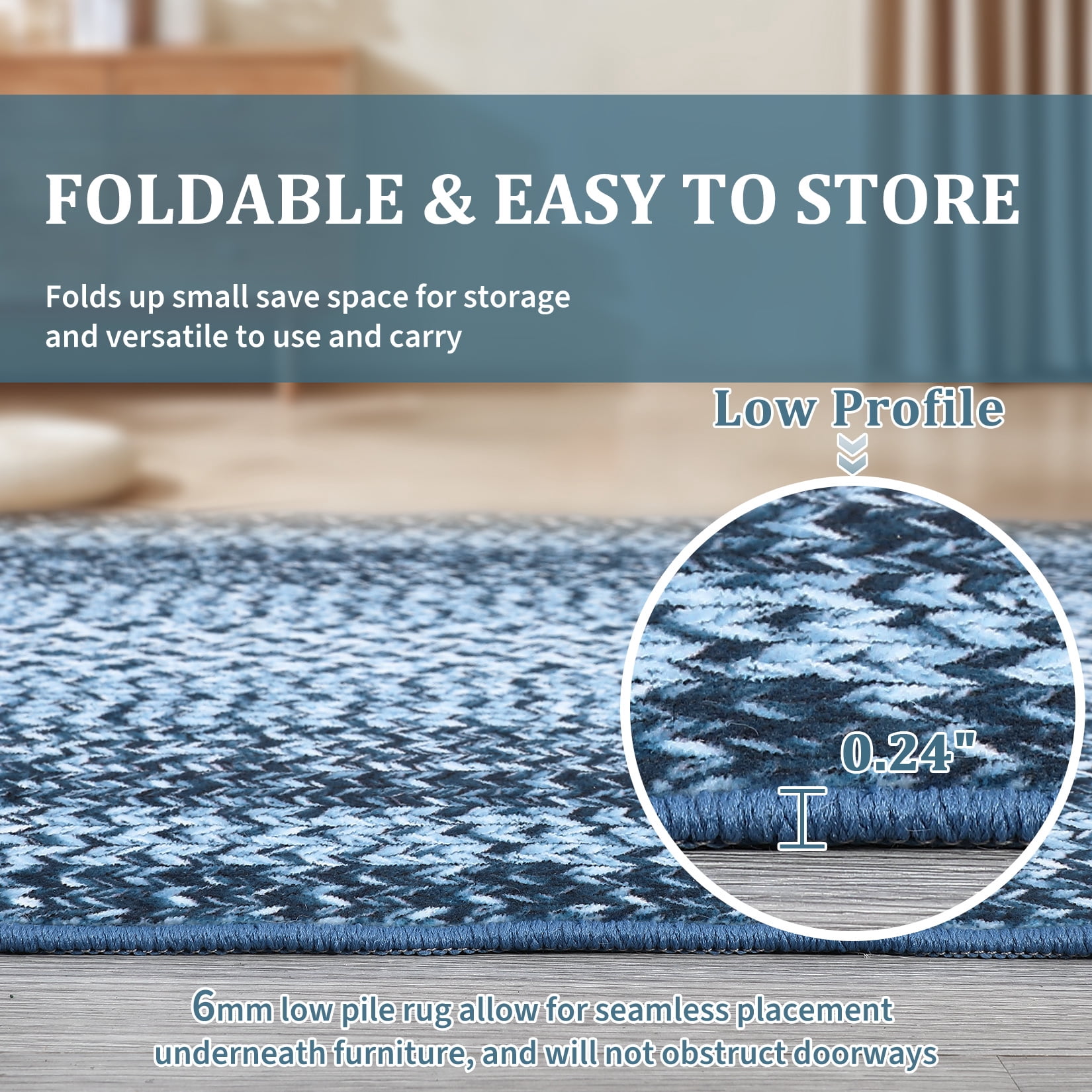 CAROMIO Washable 5' x 7' Area Rug for Living Room Modern Imitation Braided Pattern Geometric Indoor Carpet Non Slip, Blue