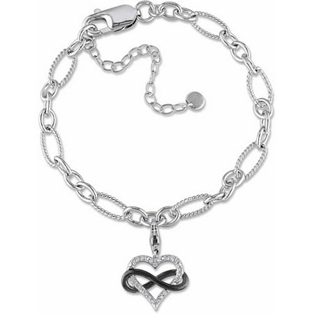 Miabella Diamond Accent Two-Tone Sterling Silver Infinity Heart Charm Bracelet, 7