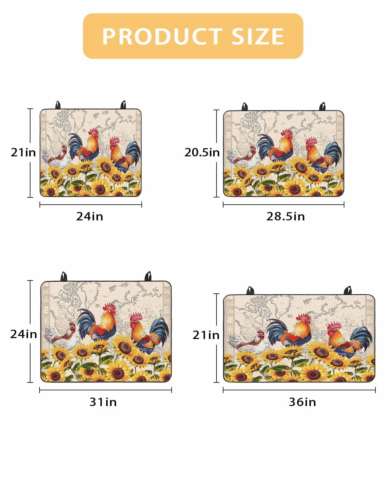 nqOlkjepod Large Induction Cooktop Protector Mat 24"x21", Chicken Sunflowers Stove Top Covers for Electric Stove, Farmhouse Vintage Map Floral Animals Stove Burner Cover Mats, Glass Top Stove Cover