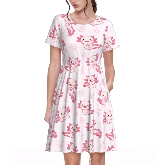 Fotbe Baby Salamander Vestido Largo de Moda para Mujer, Vestido Tipo Camiseta con Manga Corta y Estilo Casual a Rayas y Bloques de Color