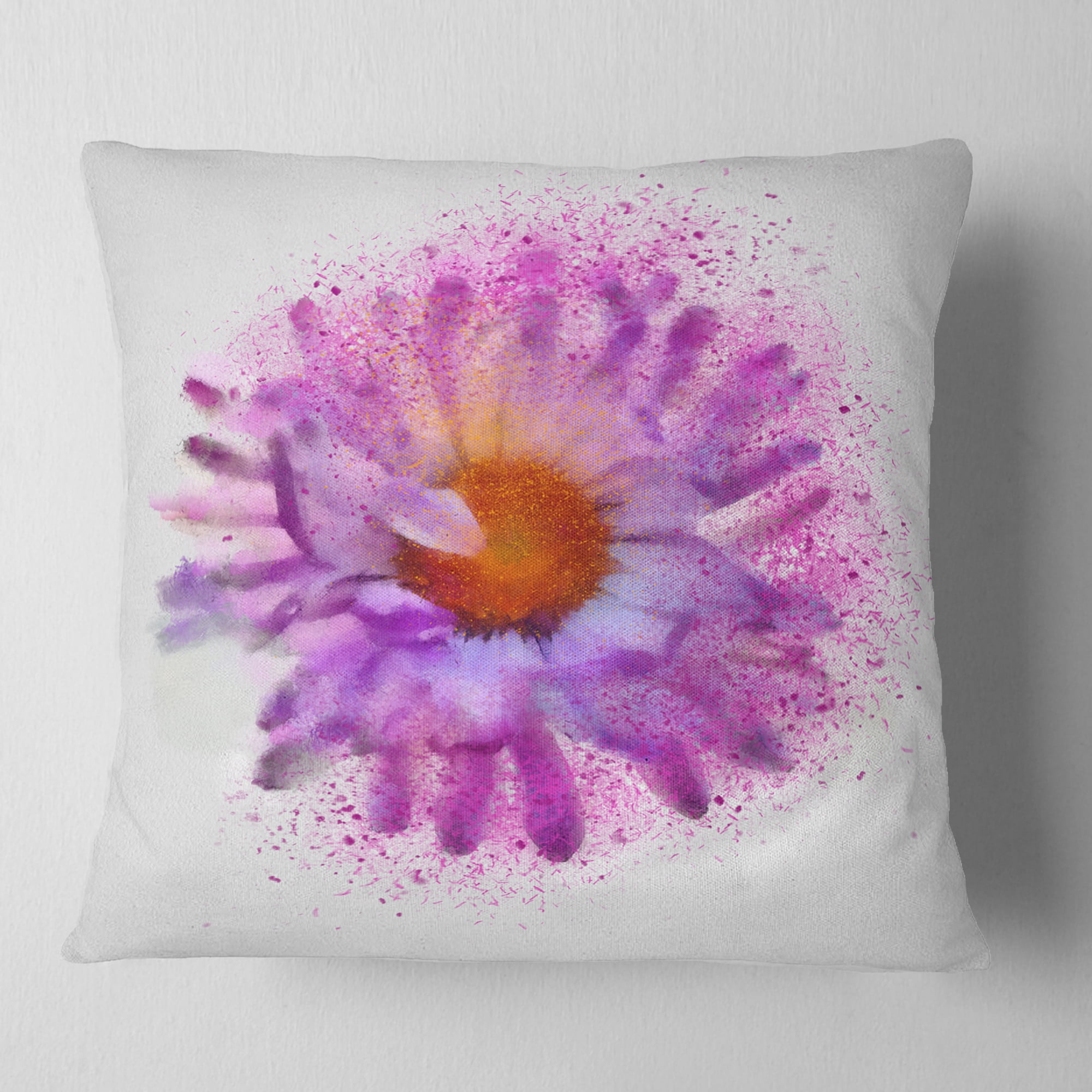 Designart Large Purple Watercolor Flower - Floral Throw Pillow - 16x16