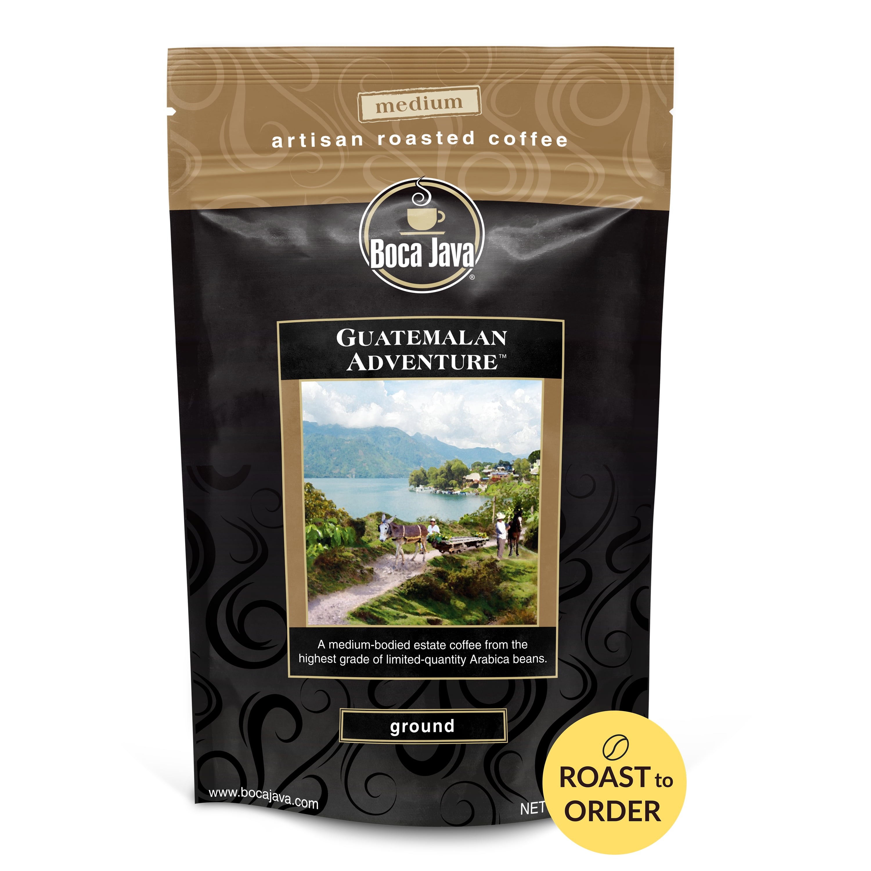 Boca Java Guatemalan Adventure Single Origin Ground Coffee, Medium Roast, 8 oz. Bag, 100% Arabica, Roast to Order