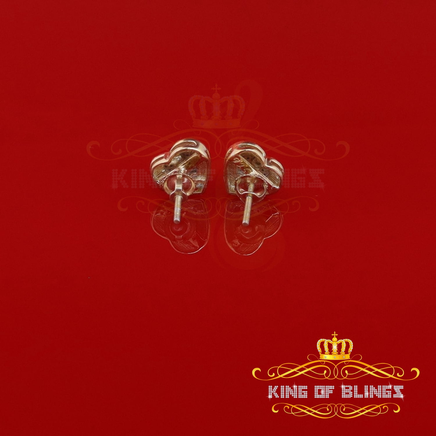 King of Bling's Aretes Para Hombre Heart 925 Yellow Silver 0.15ct Diamond Women's Stud Earring