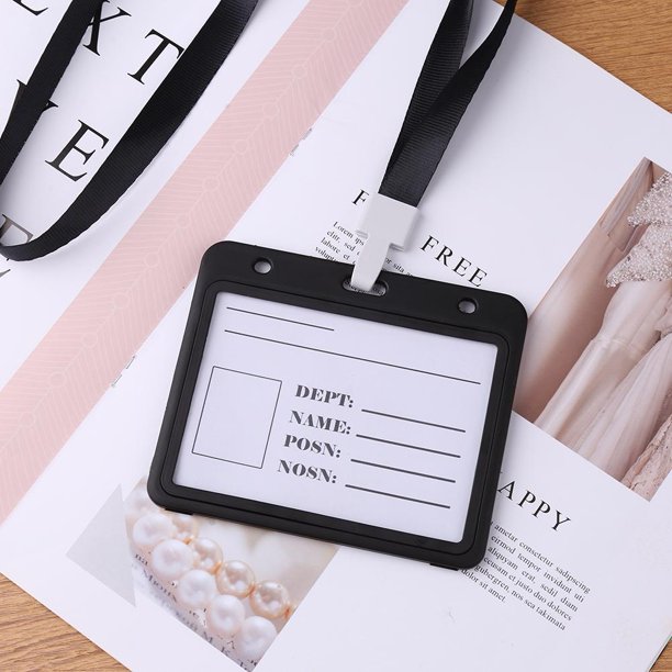 Titular De La Tarjeta Cordón protector de tarjetas de doble cara, resistente al agua, soporte para credencial de nombre (negro) Wdftyju Libre de BPA