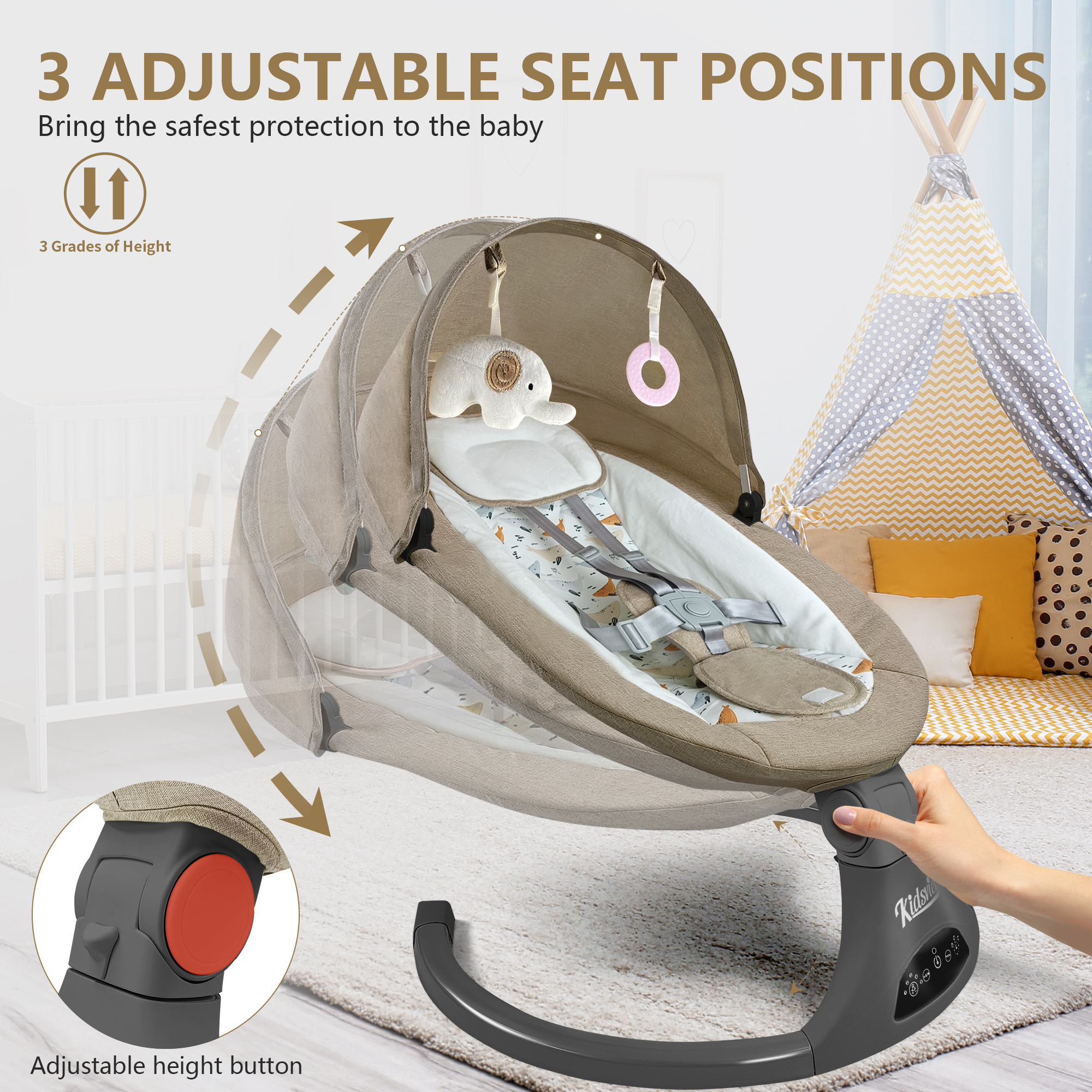 Baby Swing,Bluetooth Baby Swing for Infants Portable Baby Swing for  Newborn, Electric Baby Swings with 5 Gears & Time Set & Music&Remote  Control