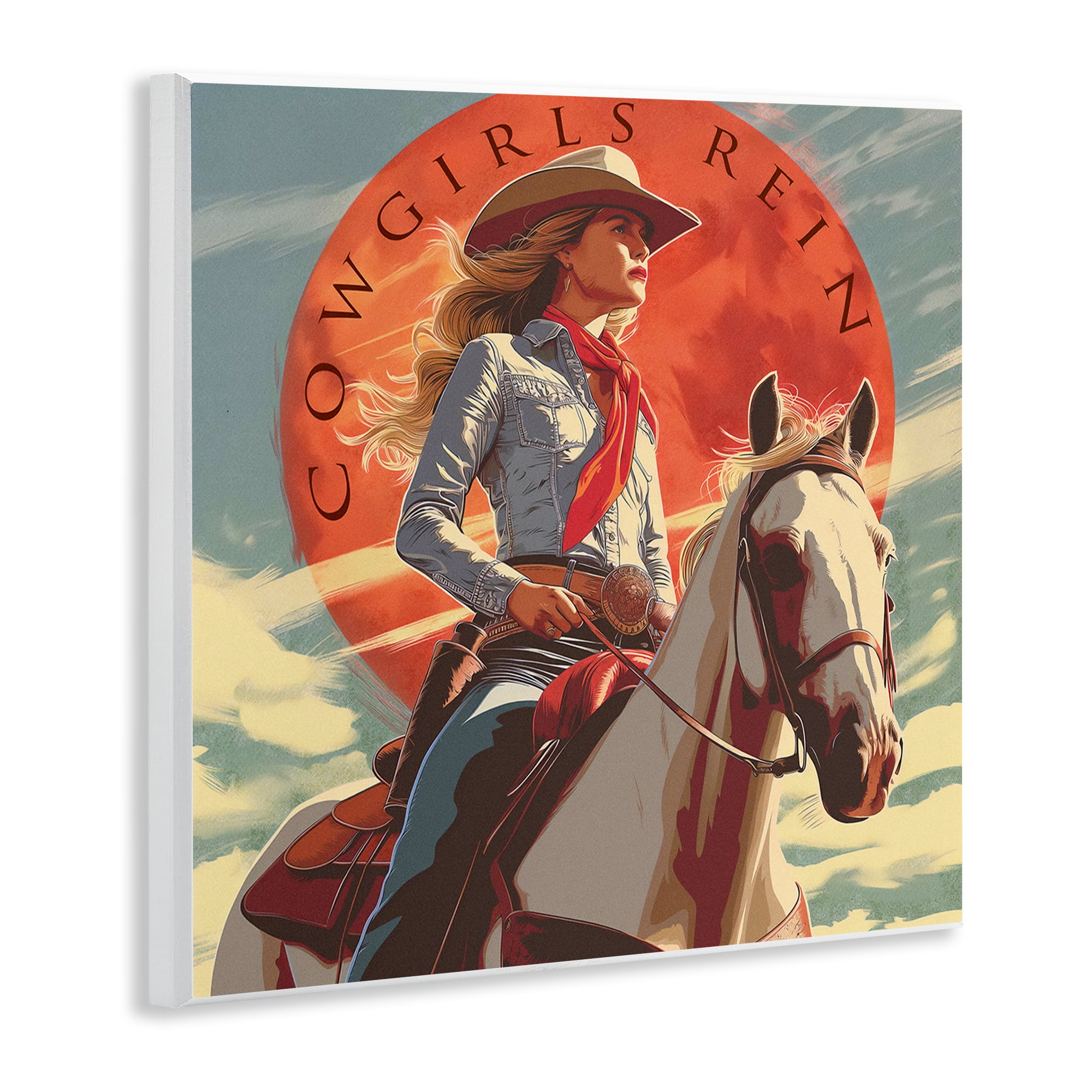 Stupell Industries Cowgirls Rein Portrait People Painting Unframed Art Print Wall Art, 12 x 12