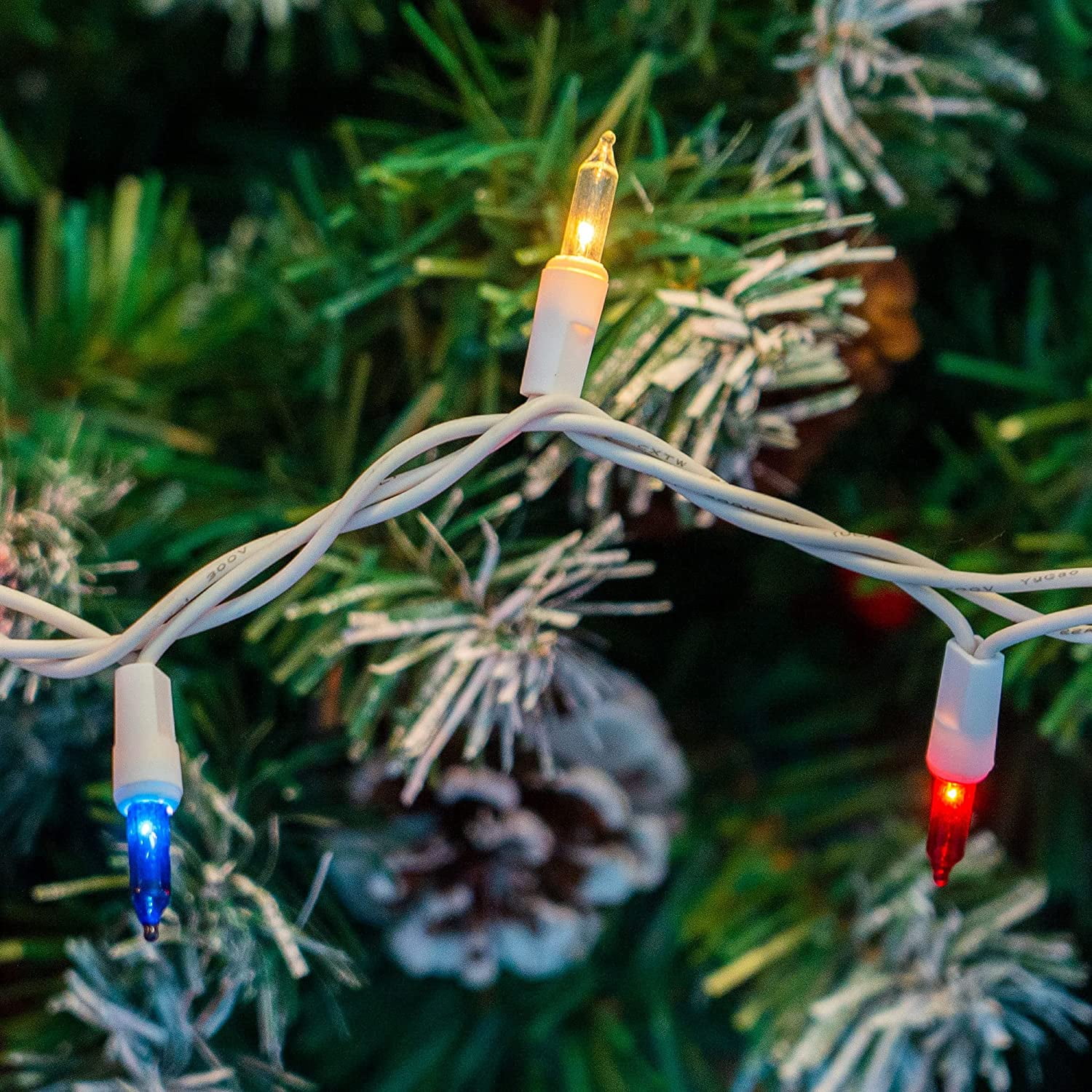 Christmas Lights Indoor Outdoor, 33ft 100-count Lights Incandescent Mini String Light, Battery Powered Lights for Xmas Tree, Patio, Holiday, Party, Home, Garden, Decorations (Red Blue White)