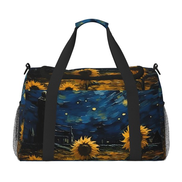 Disketp Oil Starry Sky Sunflower Bolsa de Viaje Tipo Duffle, Bolso de Mano para Fin de Semana para Mujer, Bolsa de Gimnasio Ligera para Hombre, Esencial para Viajes