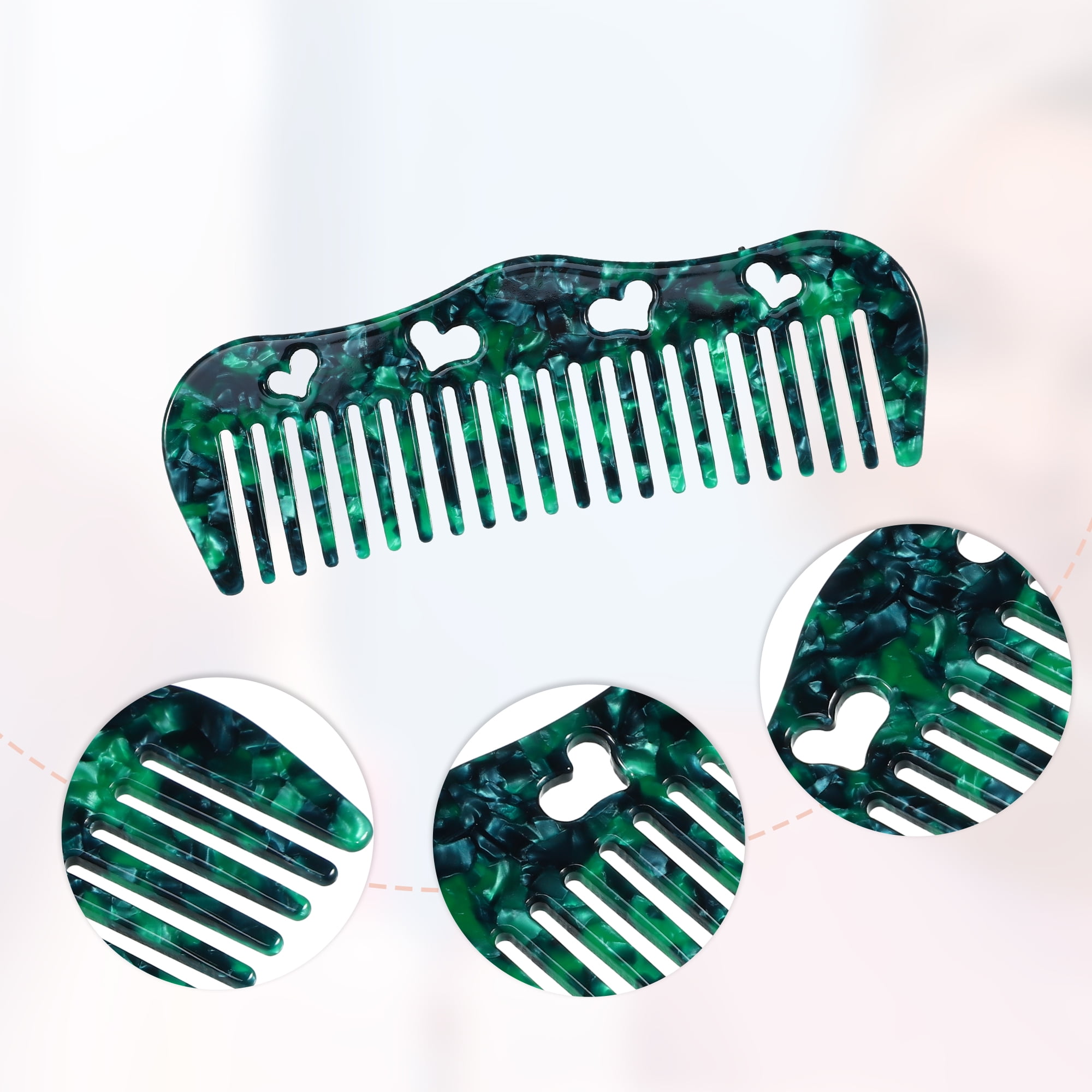 Unique Bargains 1Pc Women Heart Style Wide Tooth Comb Blackish Green