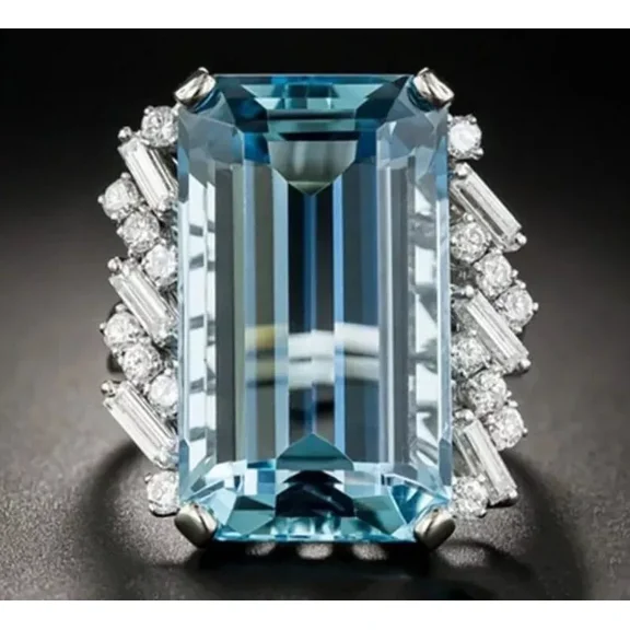 925 Sterling Silver Certified Natural Blue Aquamarine Handmade Ring Gift For Her