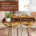 thumbnail image 4 of Orange Sunflower Pumpkins Round Tablecloth, Fitted Table Cover with Elastic for 36"-44" Round Tables, Pastoral Botanical Rustic Table Cloth Outdoor Indoor Dinning Party Waterproof Tablecloths, 4 of 7