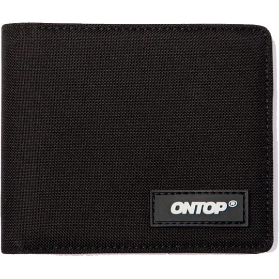 ONTOP Black Canvas Durable Extra Capacity Billfold Wallet Lightweight with Multiple Card Slots and ID Window