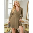 thumbnail image 2 of Weardear Women's Plus Size V Neck Long Sleeve Glitter Dress Ruffle Hem Dress for Club Cocktail Parties, 2 of 4