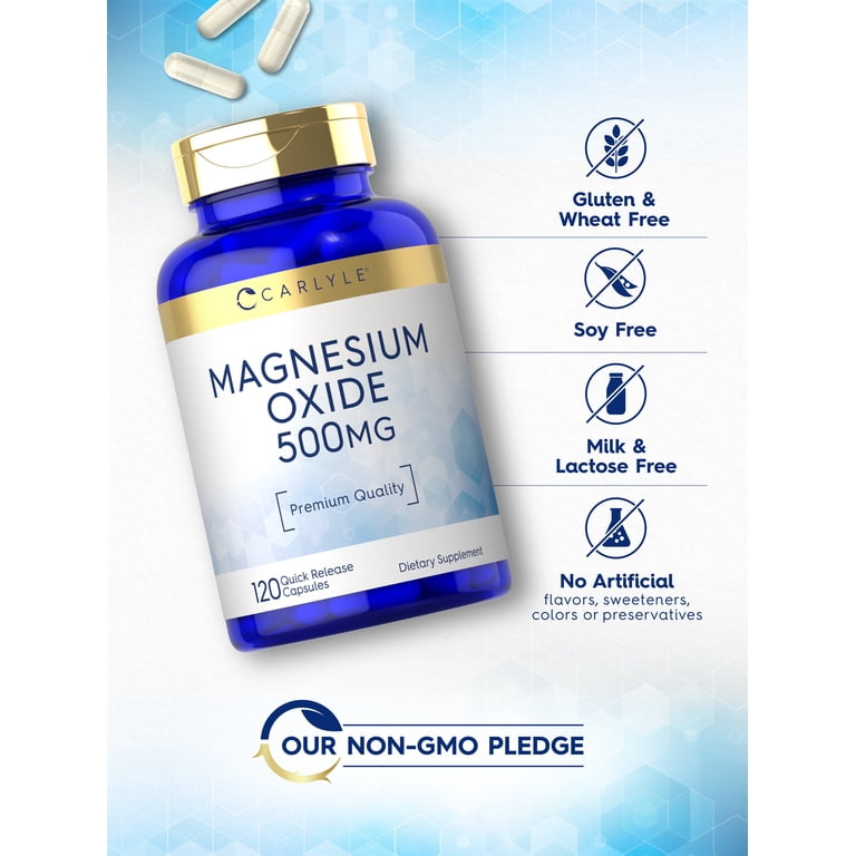 Magnesium Oxide 500mg | 120 Quick Release Capsules | Non-GMO and