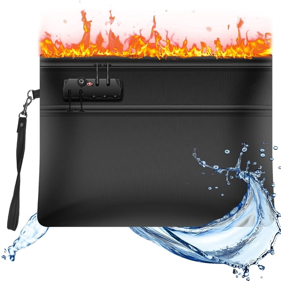 12 Layer Insulation 6400°F Lockable Fireproof Money Bag Double Zip 14.2"x10.2" Black for Passport Cash Documents and Valuables