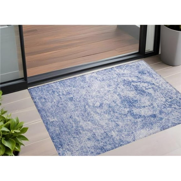 HomeRoots 562662 3 x 5 ft. Blue Abstract Washable Non Skid Indoor Outdoor Rectangle Machine Woven Area Rug