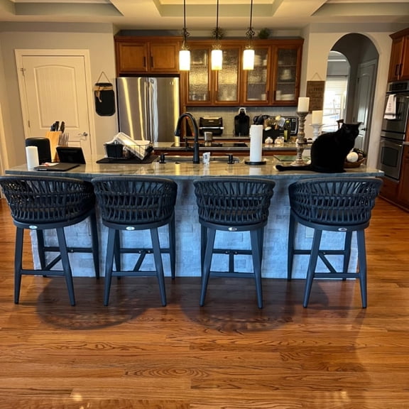 PURPLE LEAF 24" Counter Height Bar Stools Chair Set of 2, Modern Upholstered Patio Bar Stool with Backrest for Indoor and Outdoor, Kitchen Island, Grey