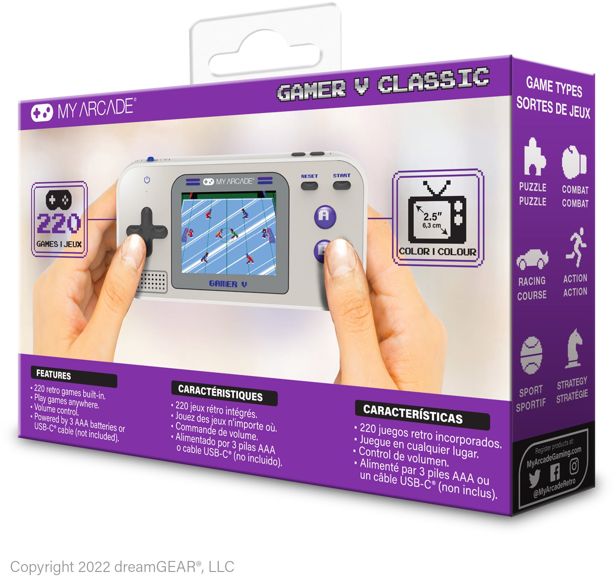 My Arcade - Gamer V Classic 220 Games Handheld Gaming System (Gray & Purple)