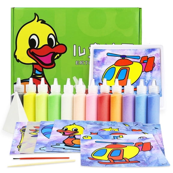 12 Color Sand Painting Art Kit With 12 Sheets Painting Cards For Kids Craft Diy Sand Art