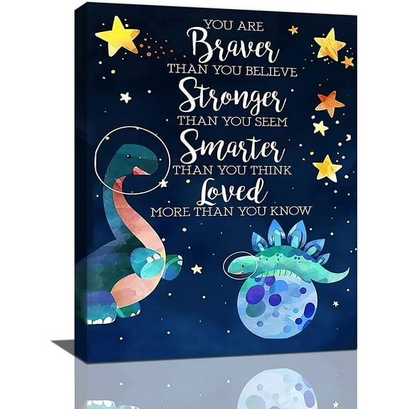 Dinosaur Wall Art Cute Dinosaur Pictures Wall Decor for Boys Room Space Dino Canvas Painting Dinosaur Animal Nursery Room Decor Framed Artwork for Bedroom Living Room Office 12"x16"