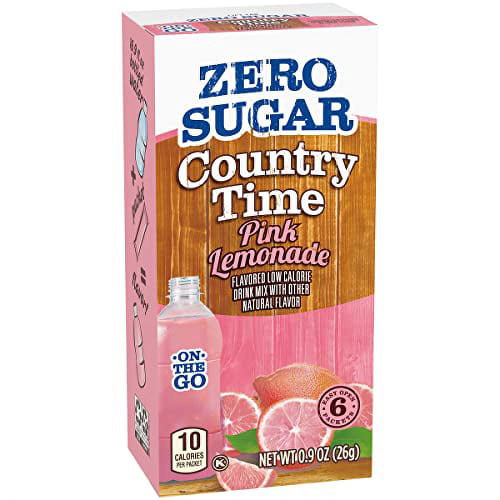 Country Time Zero Sugar Pink Lemonade Drink Mix, 6 ct On-the-Go Packets, 8 per Case