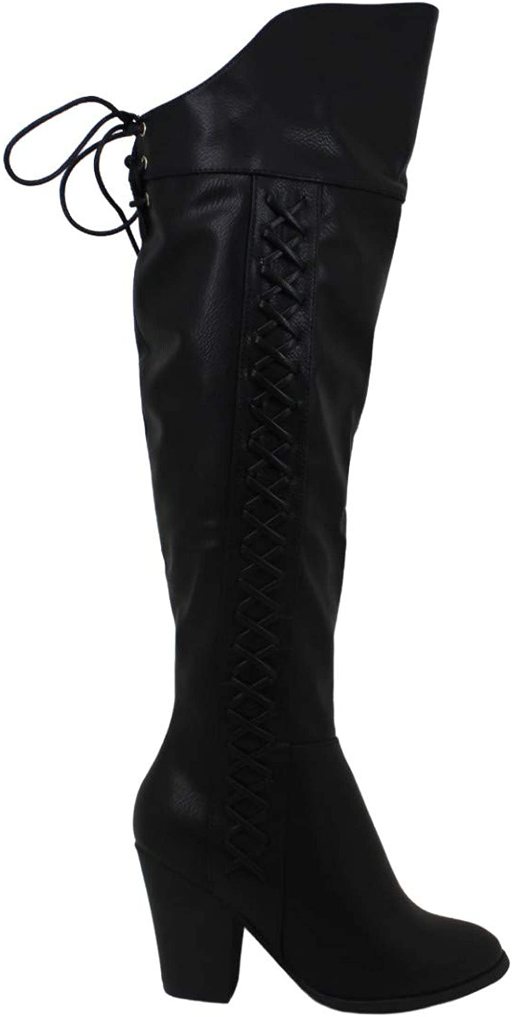 Brinley Co Womens Faux Leather Faux Lace-up Over-The-Knee Boots