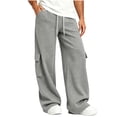 thumbnail image 6 of Men's Cargo Wide Leg Sweatpants Drawstring Elastic Waist Multi Pockets Straight Pants, Loose Drape Casual Trousers for Daily Loungewear and Walking, 6 of 6