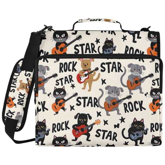 ALAZA Zipper Binder Guitar Cute Cat Pattern 2 inch 3 Ring 500 Sheet Capacity Trapper Keeper File Folder Organizer Bag