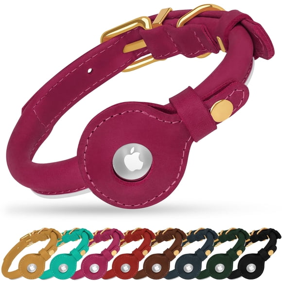 Collar para perro OOPSDOGGY de piel enrollada con soporte para airtag rosa L