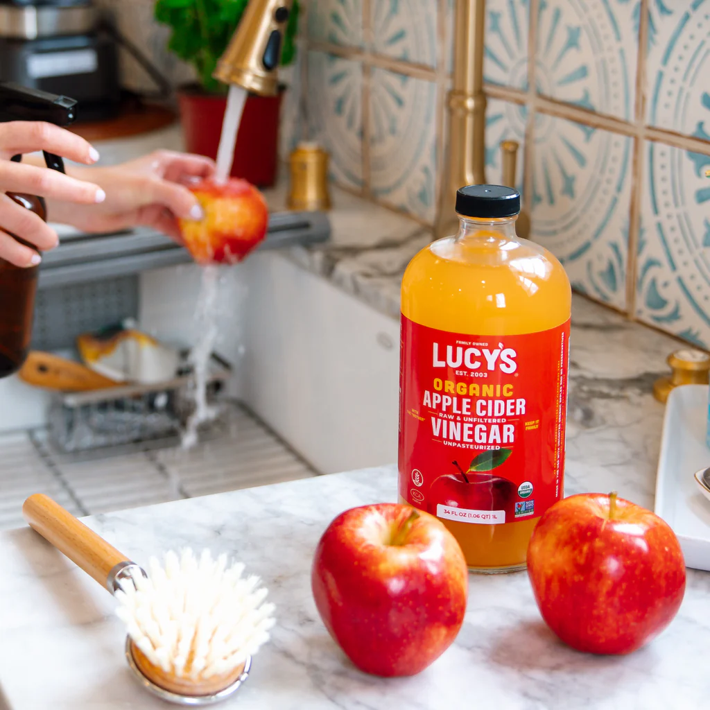 Lucy's Raw Apple Cider Vinegar Unfiltered Unpasteurized With The Mother Organic Non-GMO Glass Bottle 34oz