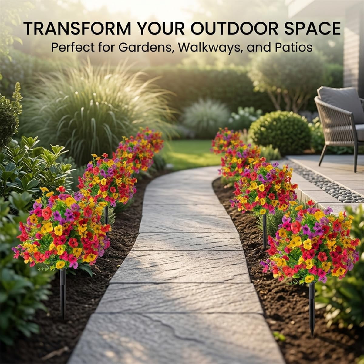 Artificial Flowers for Outdoors with Ground Stakes, UV Resistant Waterproof Faux Violet Blooms, Garden Yard and Patio Decoration