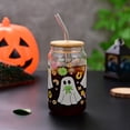 thumbnail image 3 of Halloween Glass Cup With Bamboo Lid And Glass Straw, Ghost And Pumpkin Print Iced Coffee Tumbler, Holiday Theme Drinkware For Home And Party Use,D - One Size, 3 of 4
