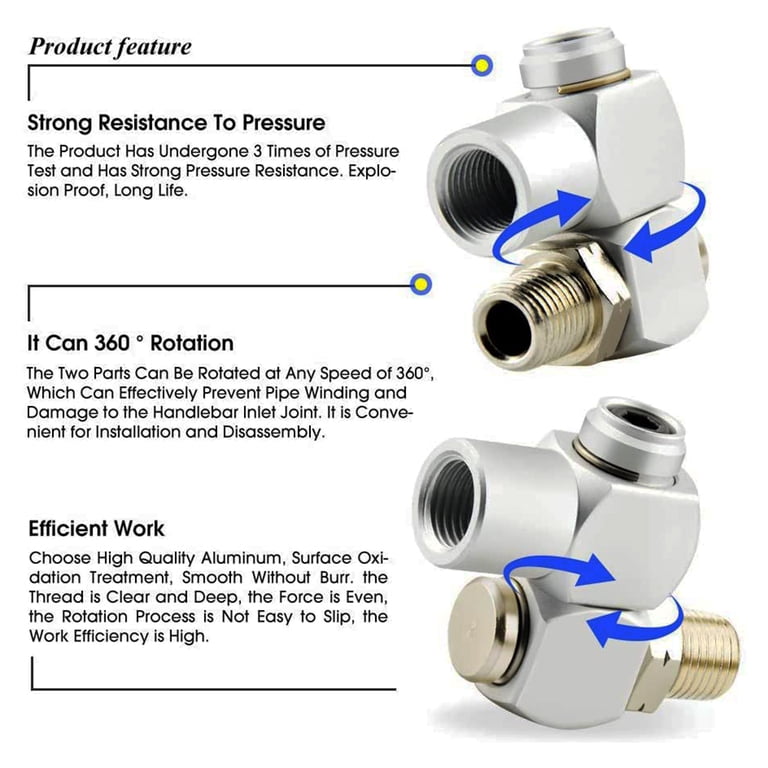 Vector Tools 3-Pack 360 Degree Swivel Air Hose Connectors - 1/4" NPT, Blue Anodized Aluminum