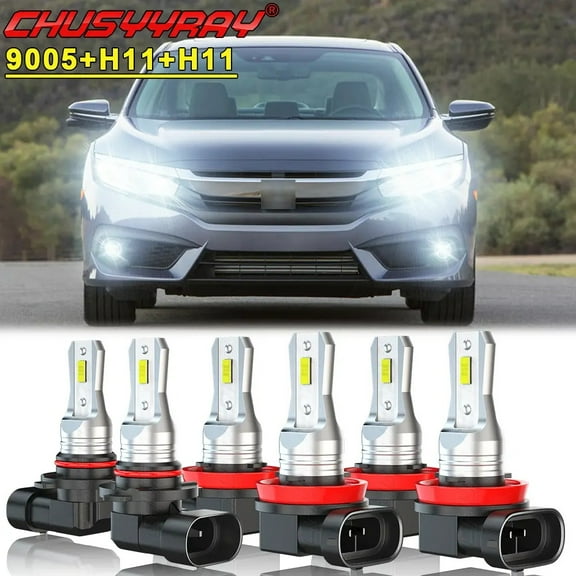 For Honda Civic 2016 2017 2018 2019 LED Headlight High Low Beam Fog Light Bulbs Kit 6000K White 6x