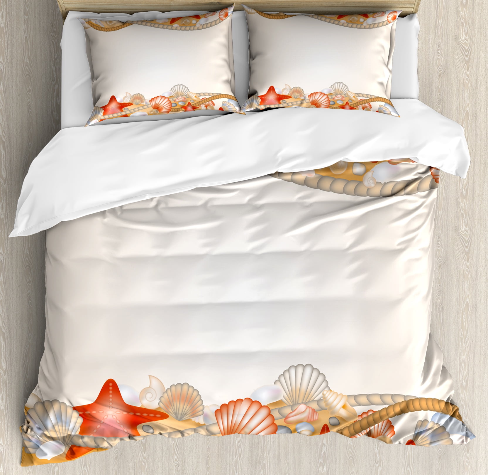 Beach King Size Duvet Cover Set, Sand Seashells Starfish ...