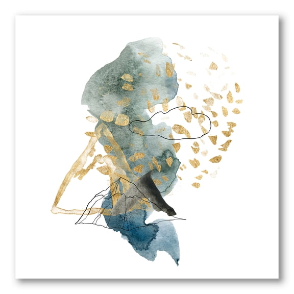 Designart ' Gold Strokes and Landscape of Dark Blue Mountains I ' Modern Canvas Wall Art Print