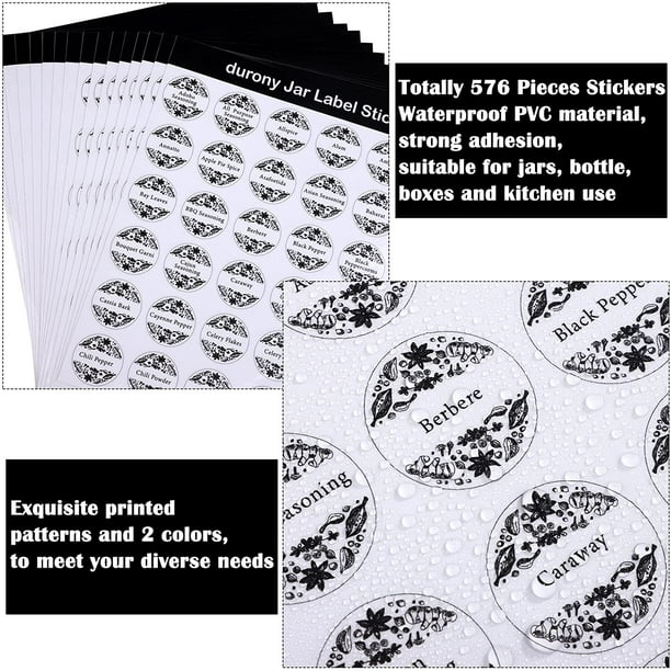 Etiquettes Autocollante d'épices en PVC 36 pcs Noir