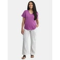 thumbnail image 2 of Time and Tru Women's Cotton Mixed Fabric V Neck Tee, Sizes XS-XXXL, 2 of 5