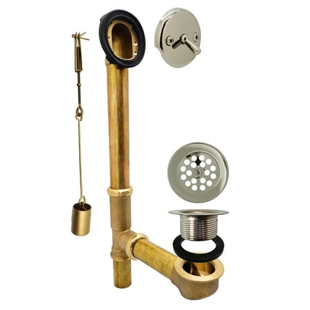 Westbrass 14" Brass Bathtub Assembly with Trip Lever and Strainer Drain, Polished Nickel