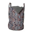 thumbnail image 1 of Tribal Laundry Bag, Striped Abstract Pattern with Creative Triangles Artwork, Hamper Basket with Handles Drawstring Closure for Laundromats, 13" x 19", Cinnamon Black Teal, by Ambesonne, 1 of 4