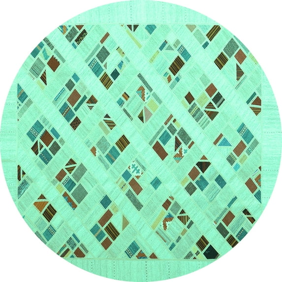 Ahgly Company Indoor Round Solid Turquoise Blue Modern Area Rugs, 4' Round