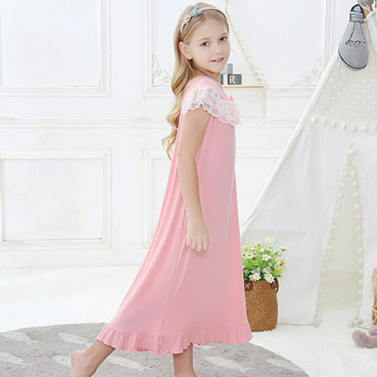 Princess Nightgown for Little Girls Cotton Sleep Dress Short Sleeve White  for 5-6 Years : : Fashion
