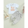 thumbnail image 2 of Jxzom Toddler Infant Baby Boy Easter Outfit 6M 12M 18M 24M 3T Clothes Short Sleeve Bunny Letter Printed T-Shirt Tops Jogger Pants Set, 2 of 7