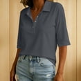 thumbnail image 4 of hoksml Women Half Button Mid Sleeve Collarted Shirt Cotton Linen Solid Loose Casual Top for Office Daily Golf, 4 of 8