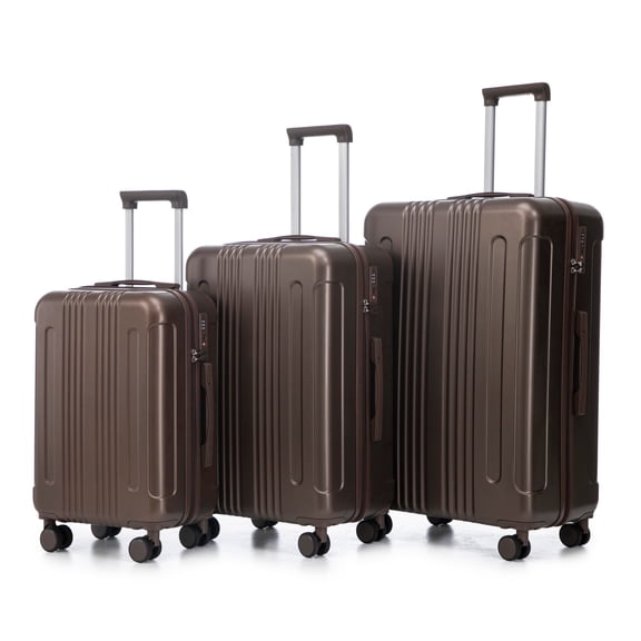 ECOBUY Brown ABS 3-Piece Spinner Luggage Set with TSA Lock - 20/24/28 Inch Hard Shell Suitcases