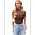 thumbnail image 3 of Camisetas de Corta con Cuello Alto para Mujer, de Transparente y Fruncida, para Salir A . Café L, 3 of 8