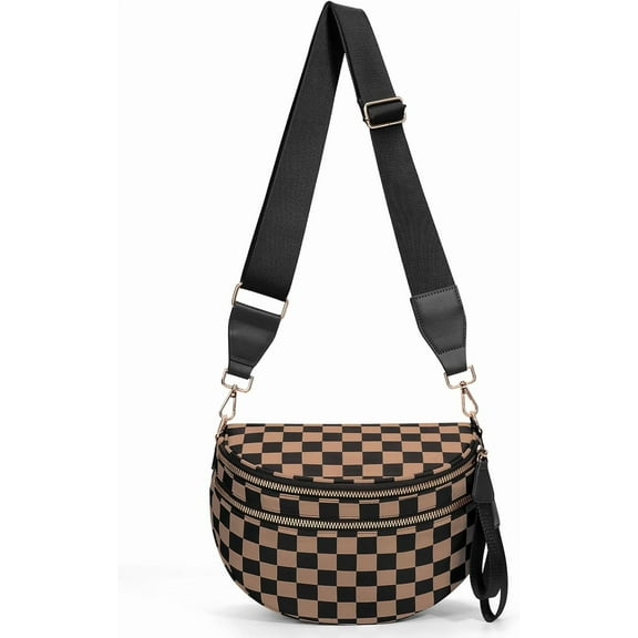 Checkerboard Pattern Nylon Belt Bag for Women - Convertible Crossbody or Waist Pack