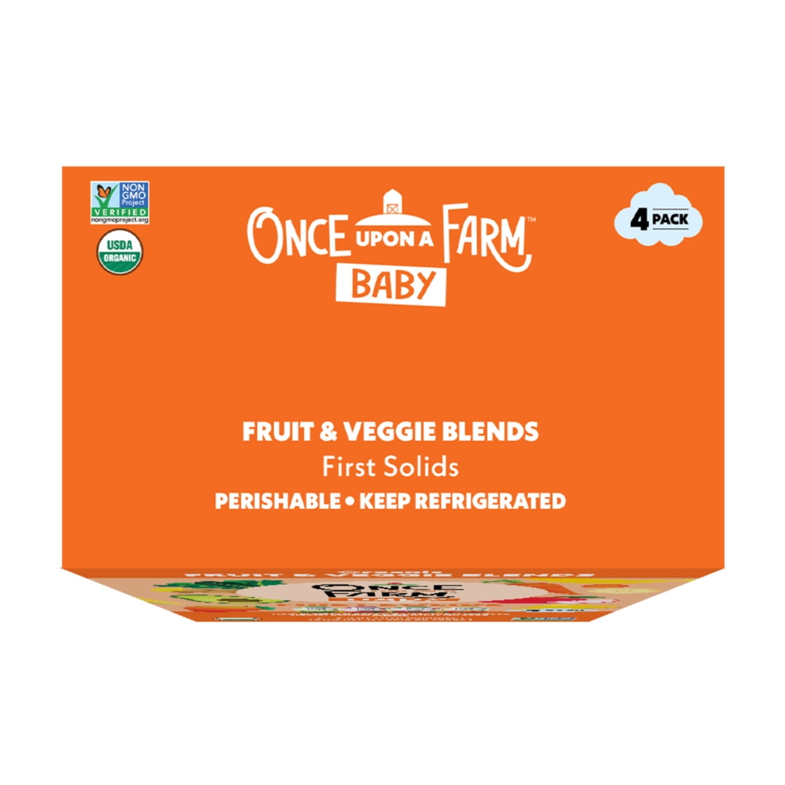 (3 pack) Once Upon a Farm Organic Refrigerated Baby Food Fruit & Veggie Blends Starting Solids Variety Pack, 3.2oz Pouch (4 Pack)