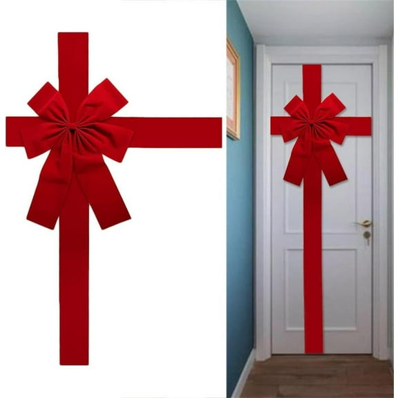 Tutuviw Large Red Christmas Cabinet Door Ribbon Bow,13in Front Door Bow,Christmas Bow Wrapping Decorations, Large Red Bow Christmas Wreath Bow for Christmas Tree Fireplace Front Door Party Supplies